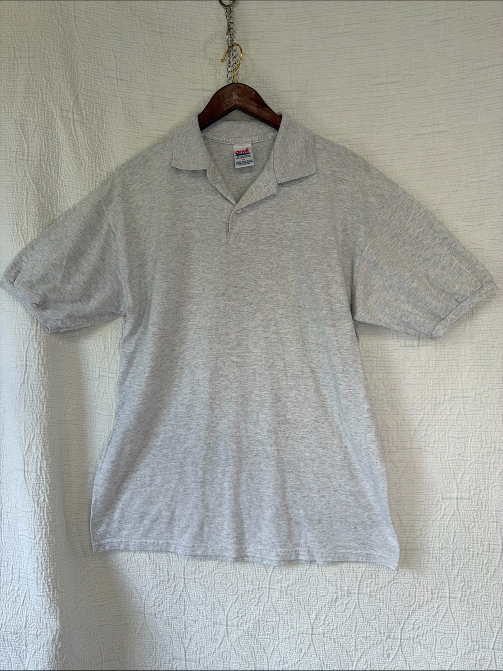 Anvil Shirt Men Extra Large Polo Heather Gray Poly Cotton Short Sleeve NormCore